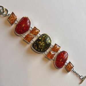 Red and Orange Stone Bracelet with Linear Design